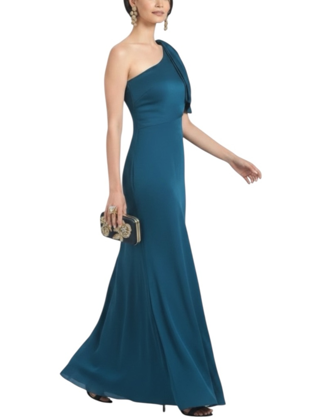 NWT SACHIN + BABI Bottle Green Sleeveless One Shoulder Bow Dress Gown Size 22W